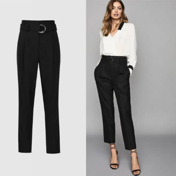 Reiss Blythe Wool Straight Leg Trousers Front Pleat Black Size 10 - Picture 2 of 16